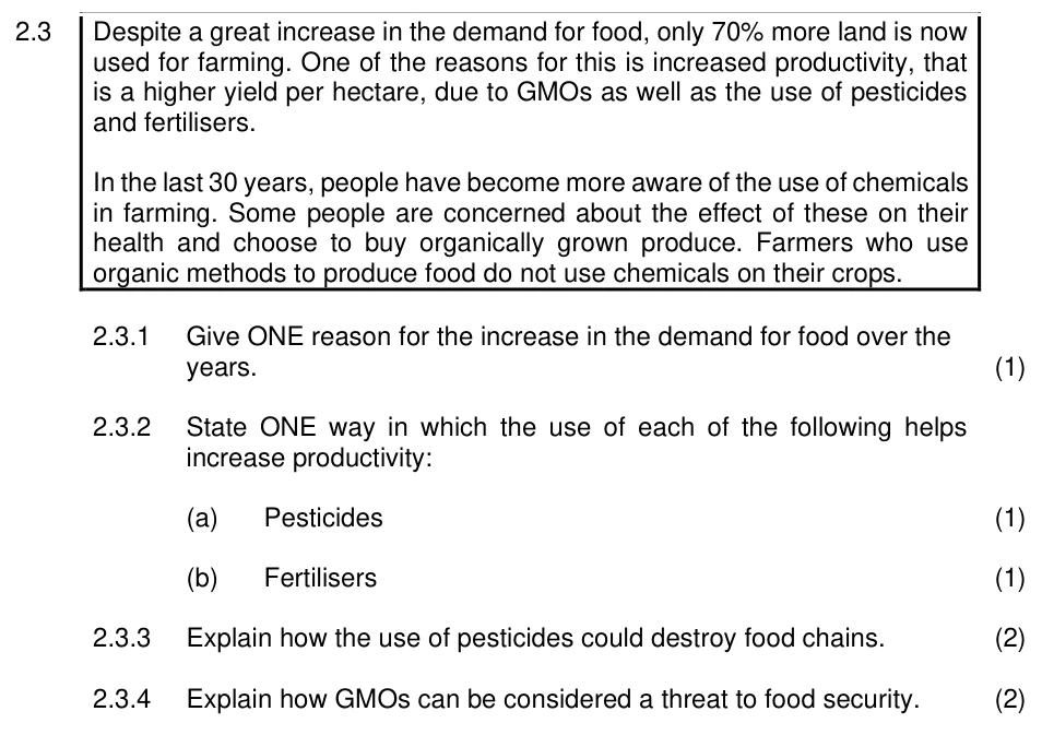 Grade 11 Life Sciences Human impact on the environment practice question