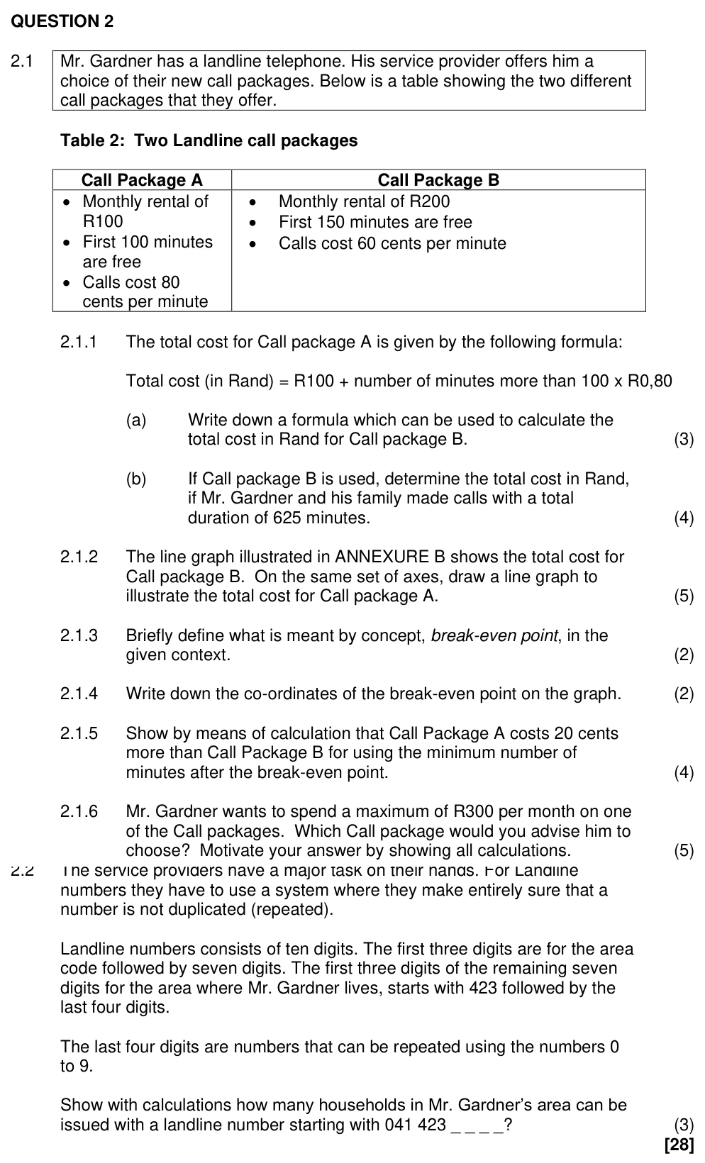 Grade 11 Mathematical Literacy PATTERNS AND RELATIONSHIPS practice question