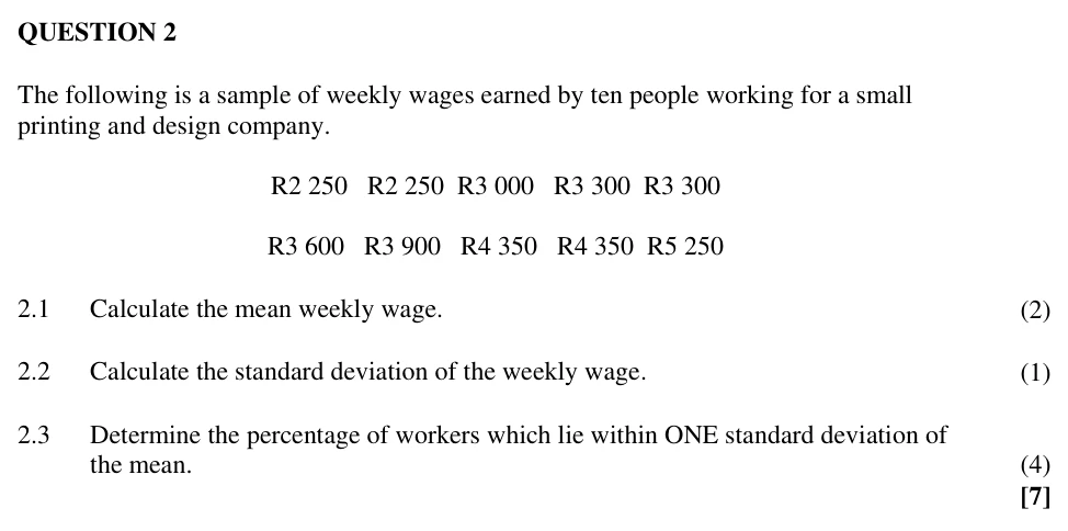 Grade 11 Mathematics Statistics practice question