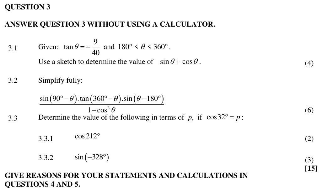 Grade 11 Mathematics Trigonometry practice question
