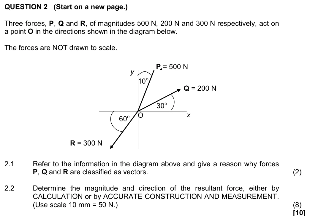 Grade 11 Physical Sciences Vectors in two dimensions practice question