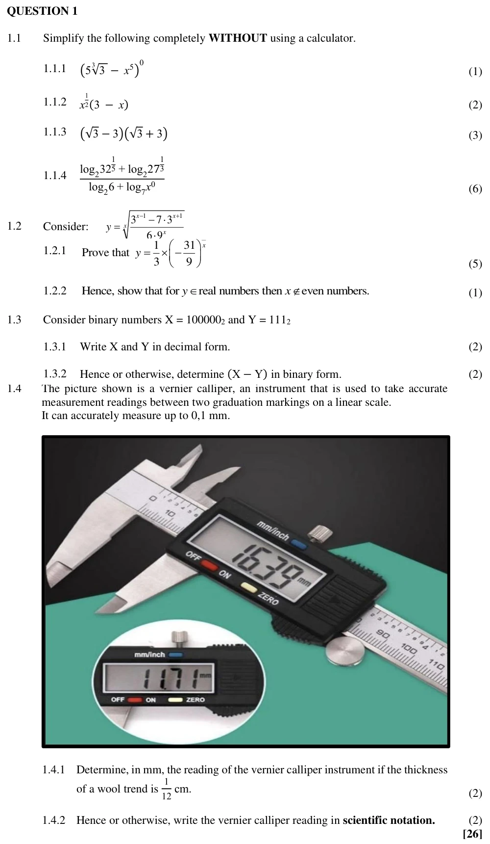 Grade 11 Technical Mathematics Exponents and surds practice question