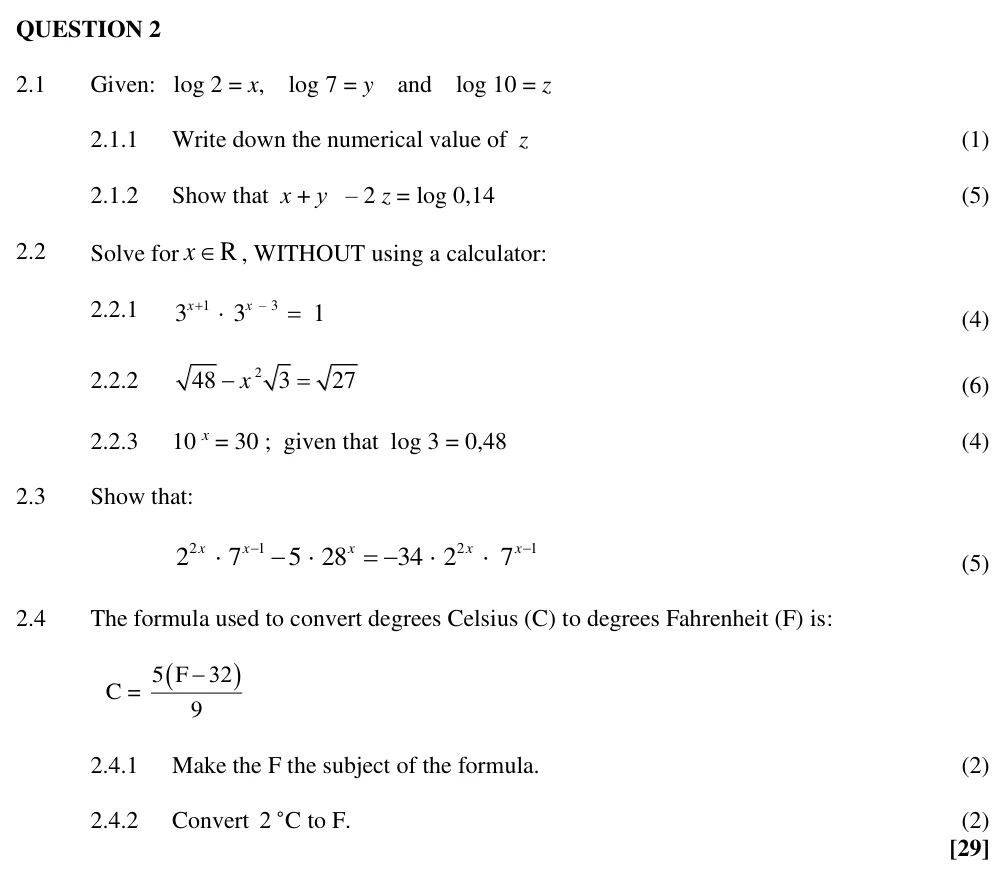 Grade 11 Technical Mathematics Logarithms practice question