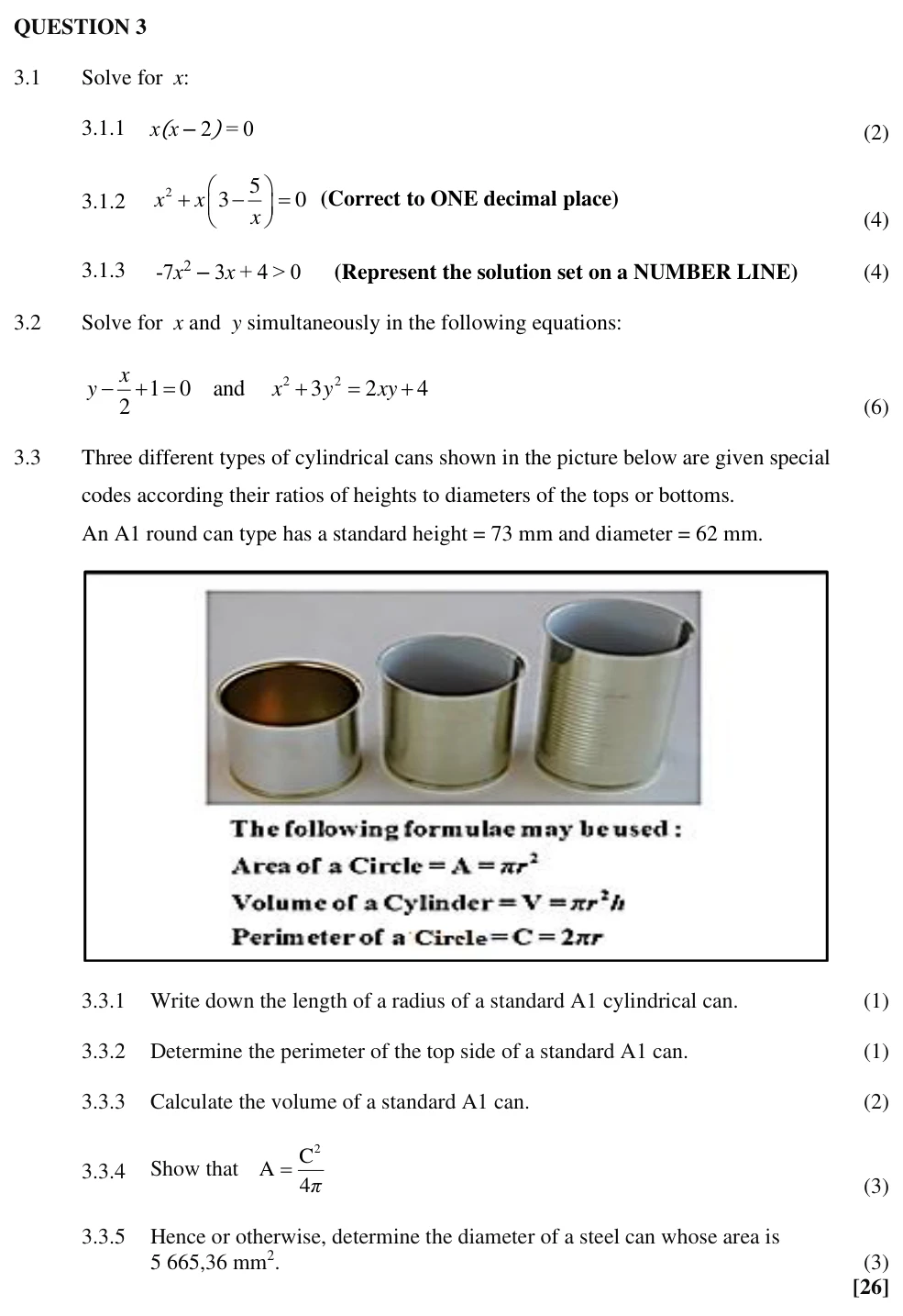 Grade 11 Technical Mathematics Equations and inequalities practice question