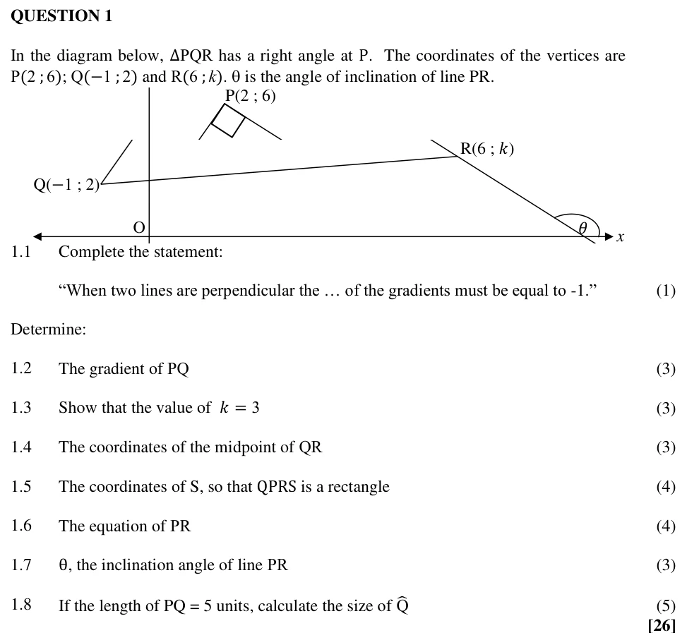 Grade 11 Technical Mathematics Analytical geometry practice question