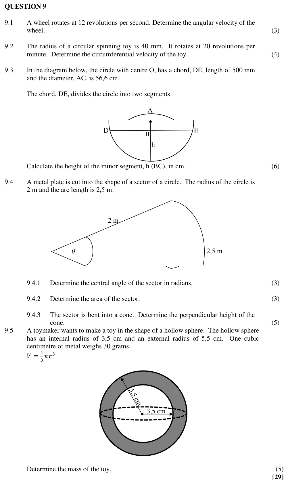 Grade 11 Technical Mathematics Circles, angles and angular movement practice question