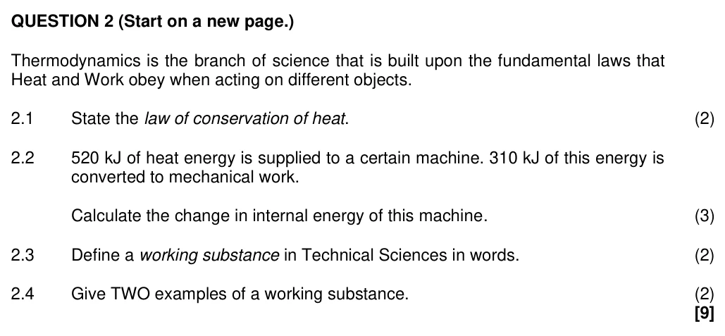 Grade 11 Technical Sciences Thermodynamics practice question