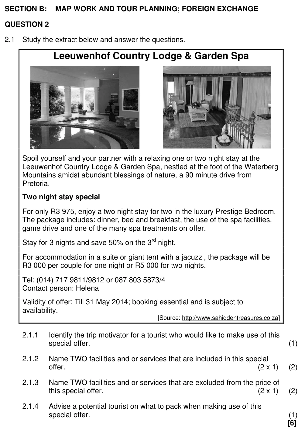 Grade 11 Tourism Domestic tourism practice question