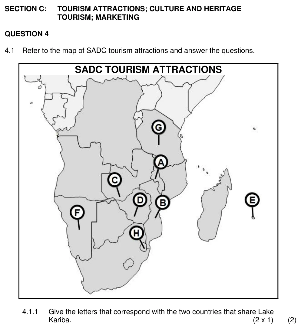 Grade 11 Tourism Regional tourism and SADC attractions practice question
