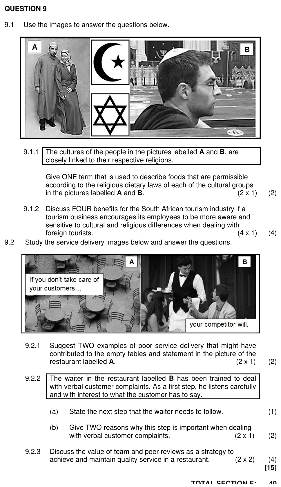 Grade 11 Tourism Communication and customer care practice question