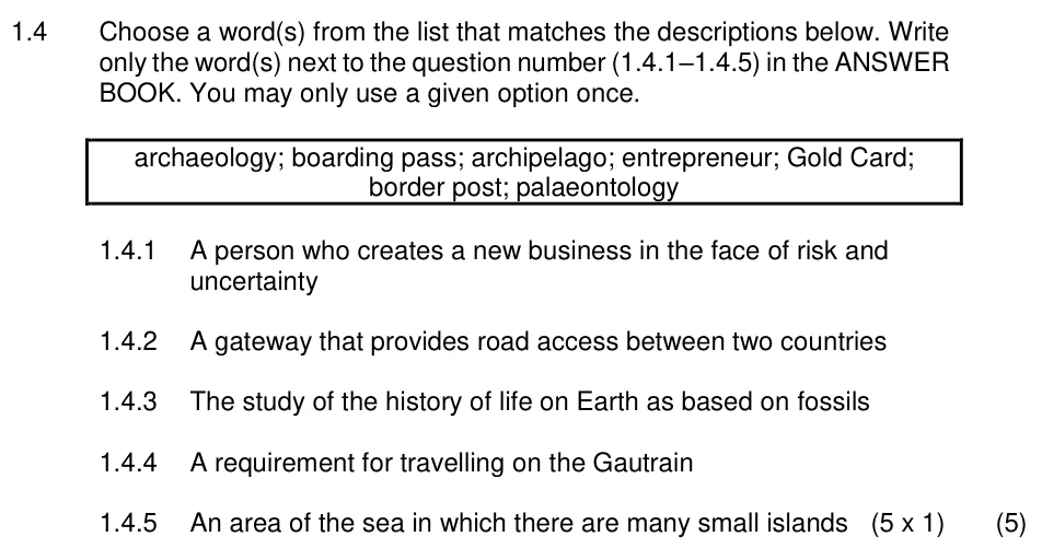 Grade 11 Tourism Tourism careers and sustainable tourism practice question