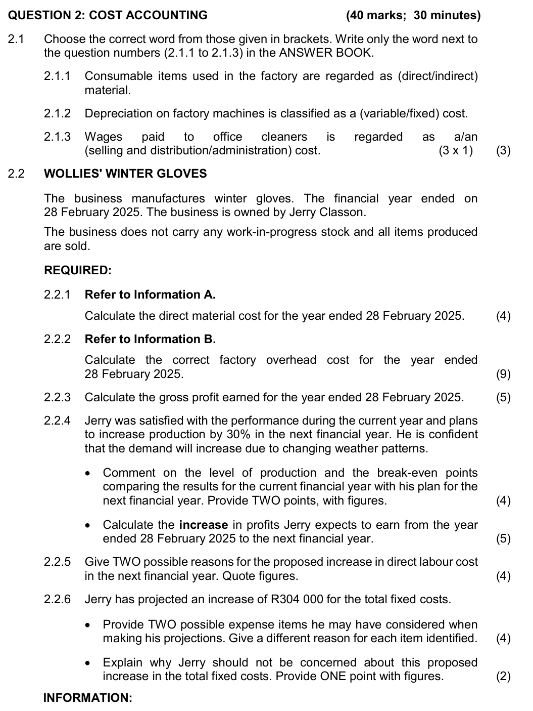 Grade 12 Accounting Manufacturing practice question