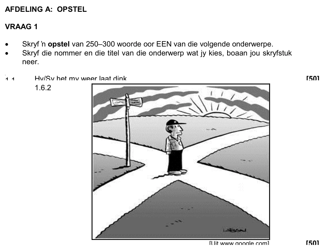 Grade 12 Afrikaans Fal Paper 3 practice question