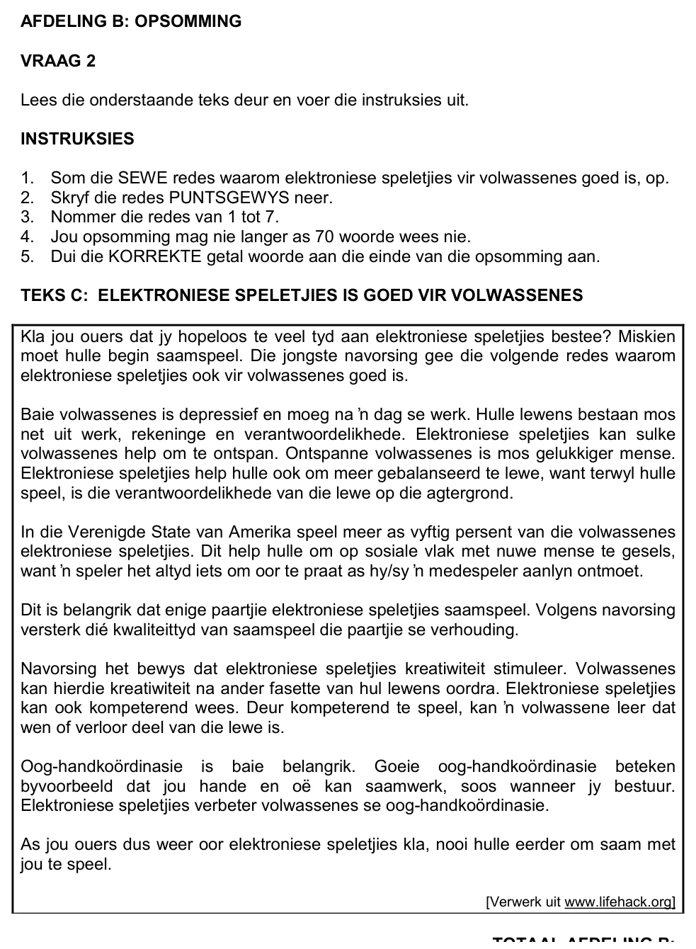 Grade 12 Afrikaans Fal Paper 1 practice question