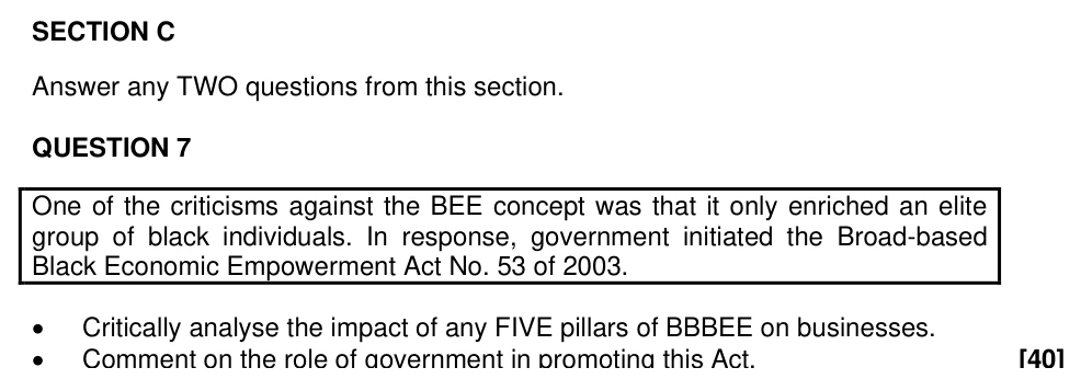 Grade 12 Business Studies BUSINESS ENVIRONMENTS practice question