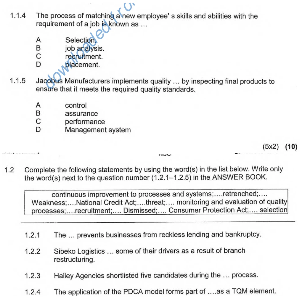 Grade 12 Business Studies BUSINESS ENVIRONMENTS practice question
