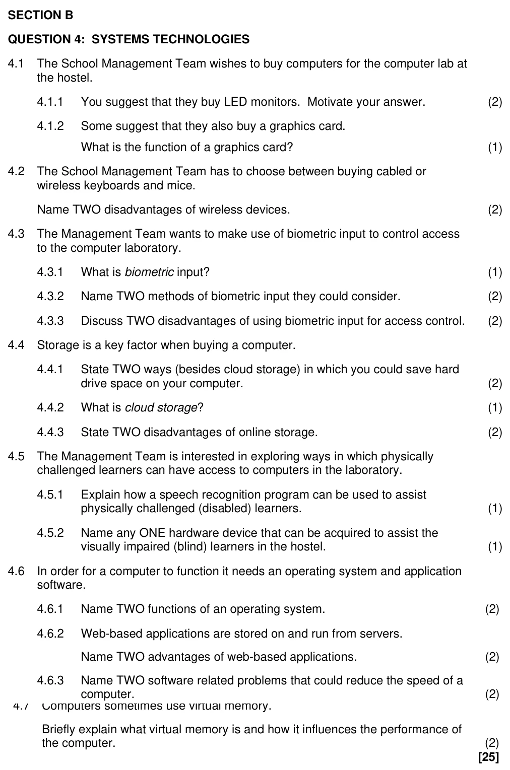 Grade 12 Computer Applications Technology Systems technologies practice question