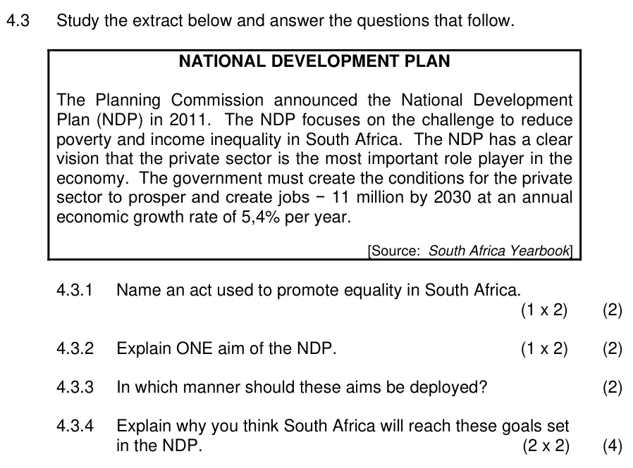 Grade 12 Economics Economic growth and development practice question