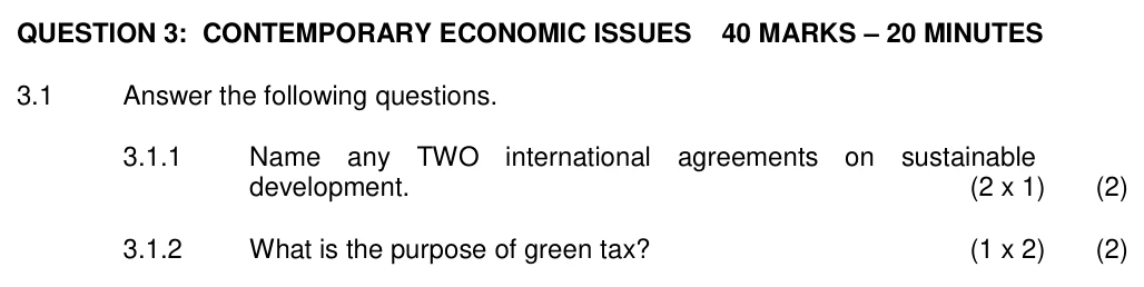 Grade 12 Economics Environmental sustainability practice question