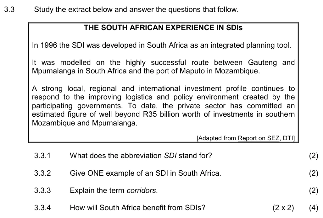 Grade 12 Economics South Africa’s industrial policies and their suitability in terms of international best practice practice question