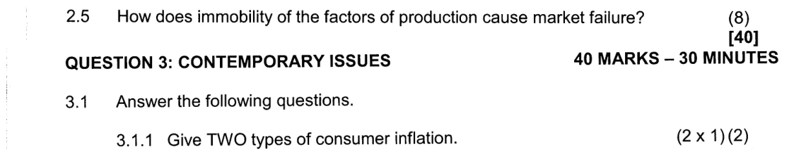 Grade 12 Economics The reasons for and consequences of market failures practice question