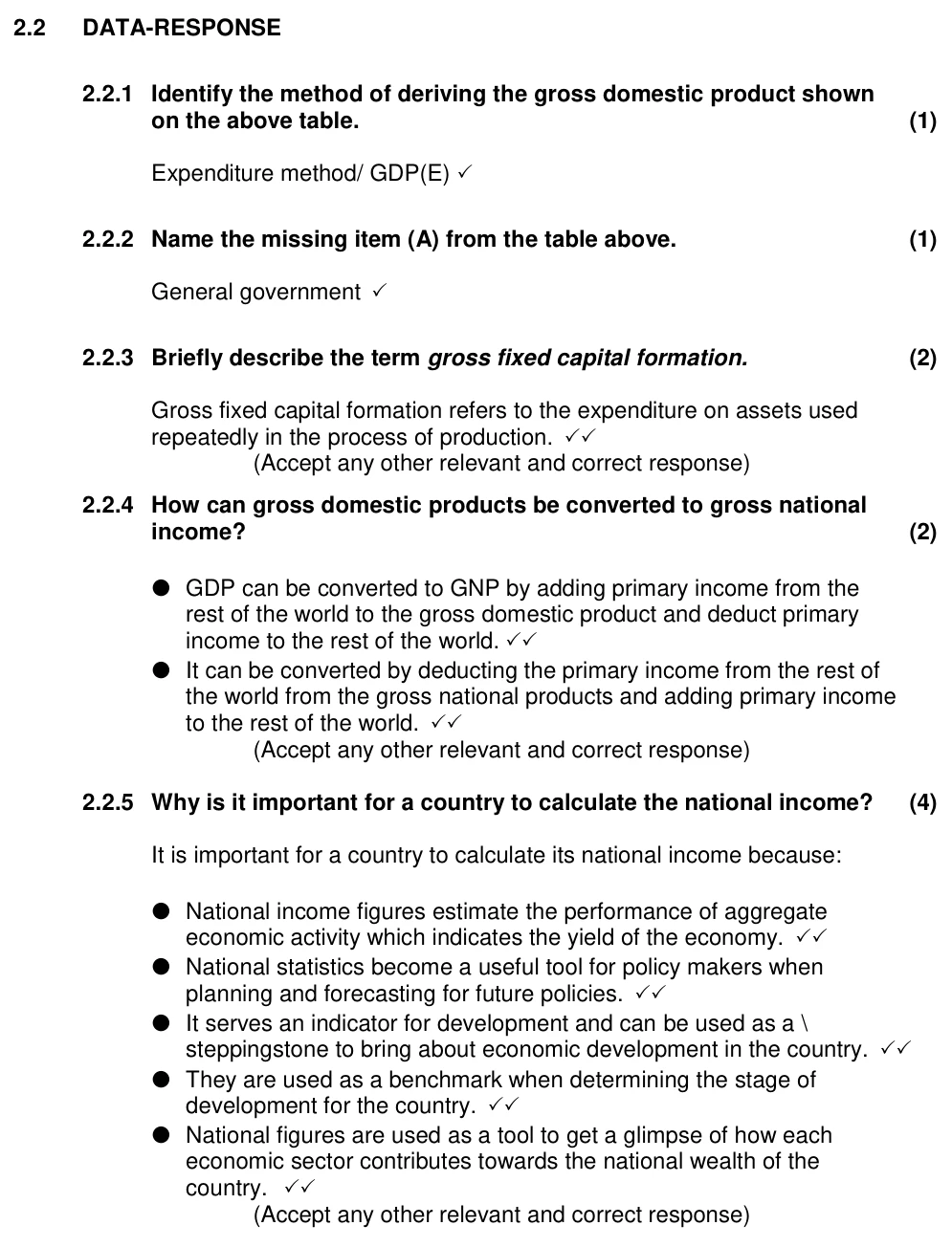 Grade 12 Economics The circular flow model, national account aggregates and the multiplier practice question