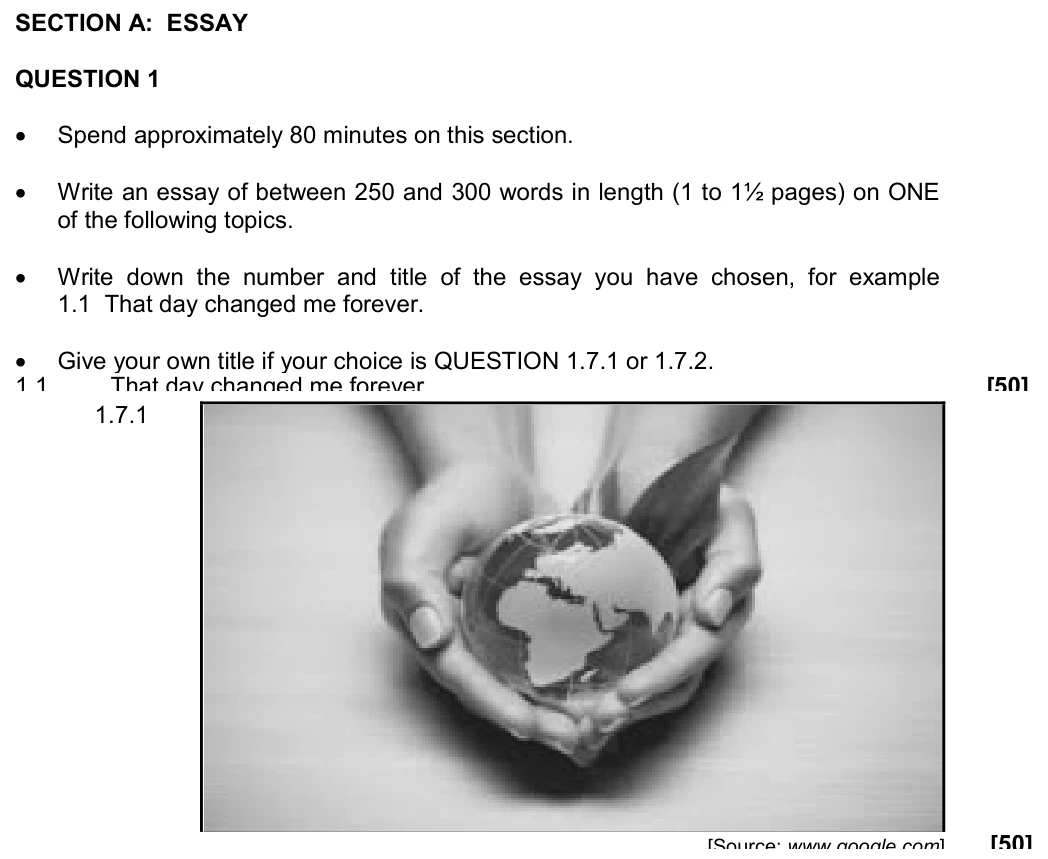 Grade 12 English Fal Paper 3 practice question