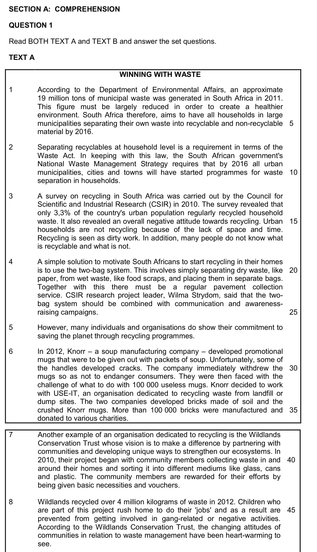 Grade 12 English Fal Paper 1 practice question