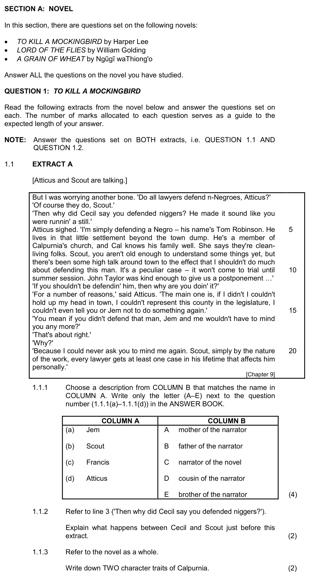 Grade 12 English Fal Paper 2 practice question