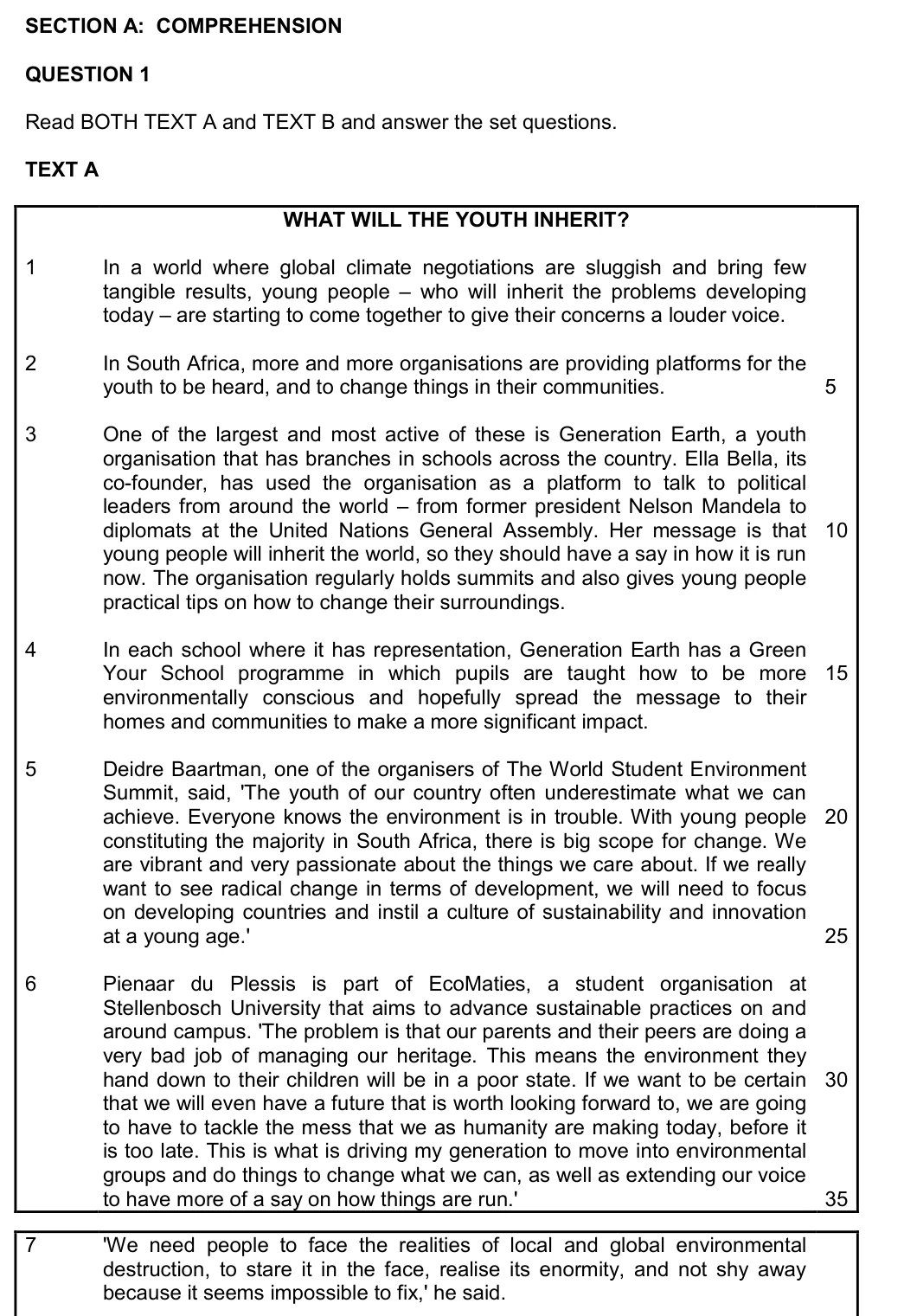 Grade 12 English Fal Paper 1 practice question