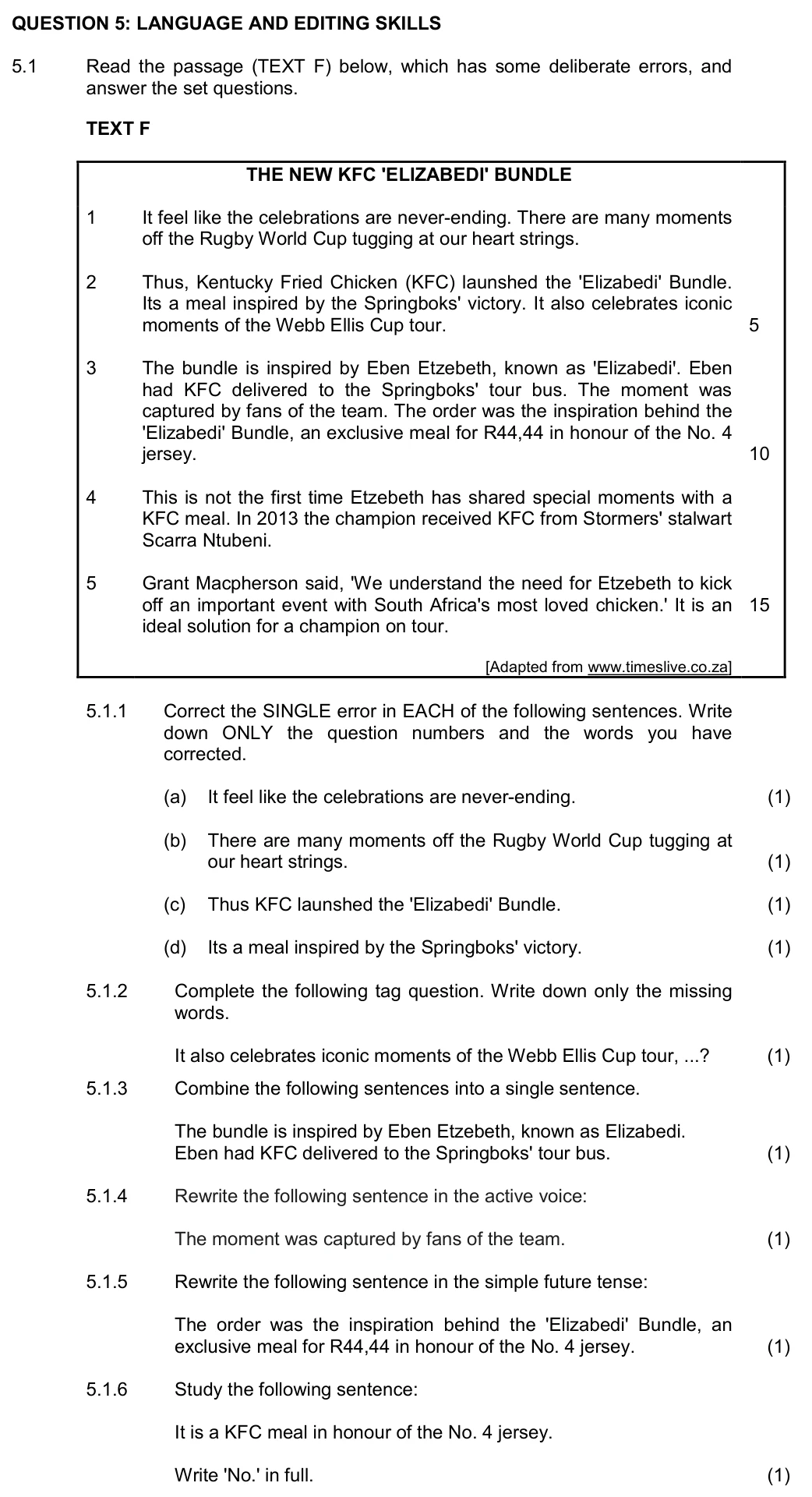 Grade 12 English Fal Paper 1 practice question