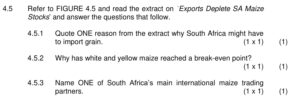 Grade 12 Geography Economic geography of South Africa practice question