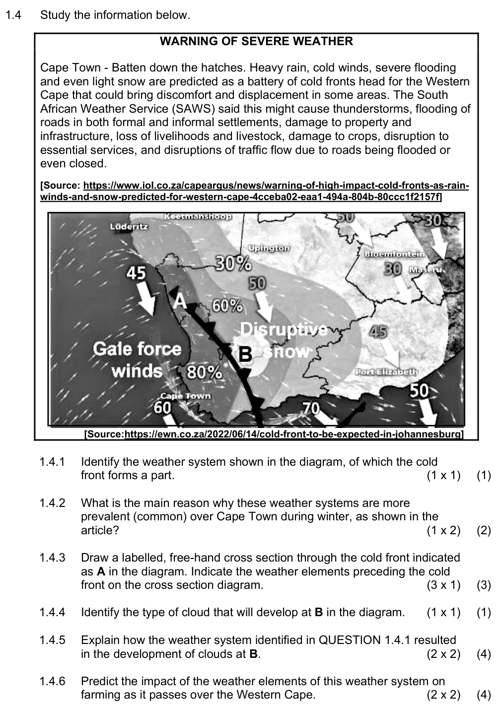 Grade 12 Geography Climate and weather practice question
