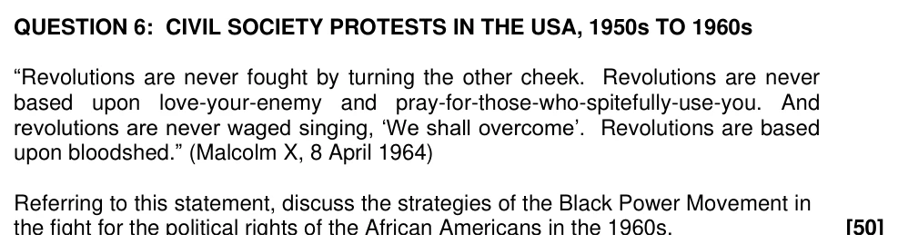 Grade 12 History Civil society protests from the 1950s to  the 1970s practice question