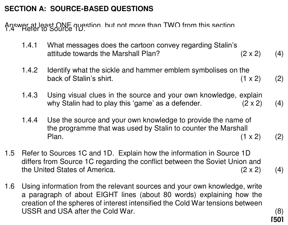Grade 12 History The Cold War practice question
