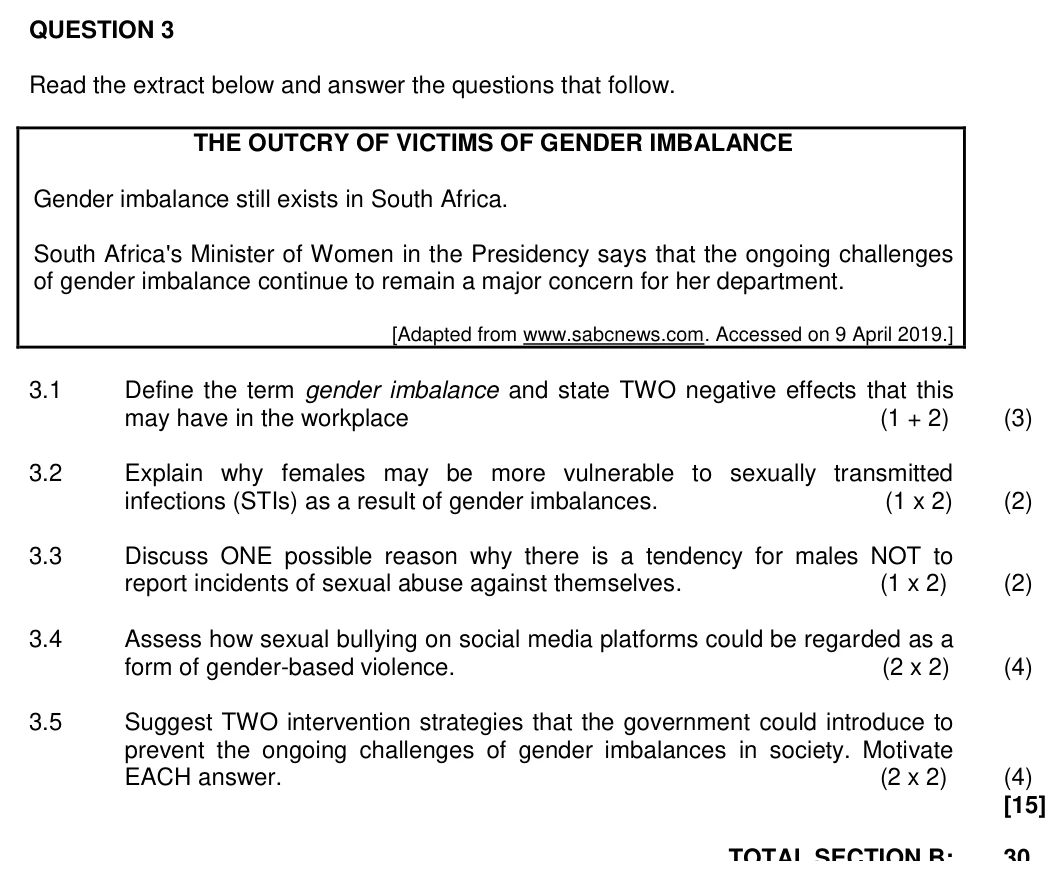 Grade 12 Life Orientation DEVELOPMENT OF THE  SELF IN SOCIETY practice question