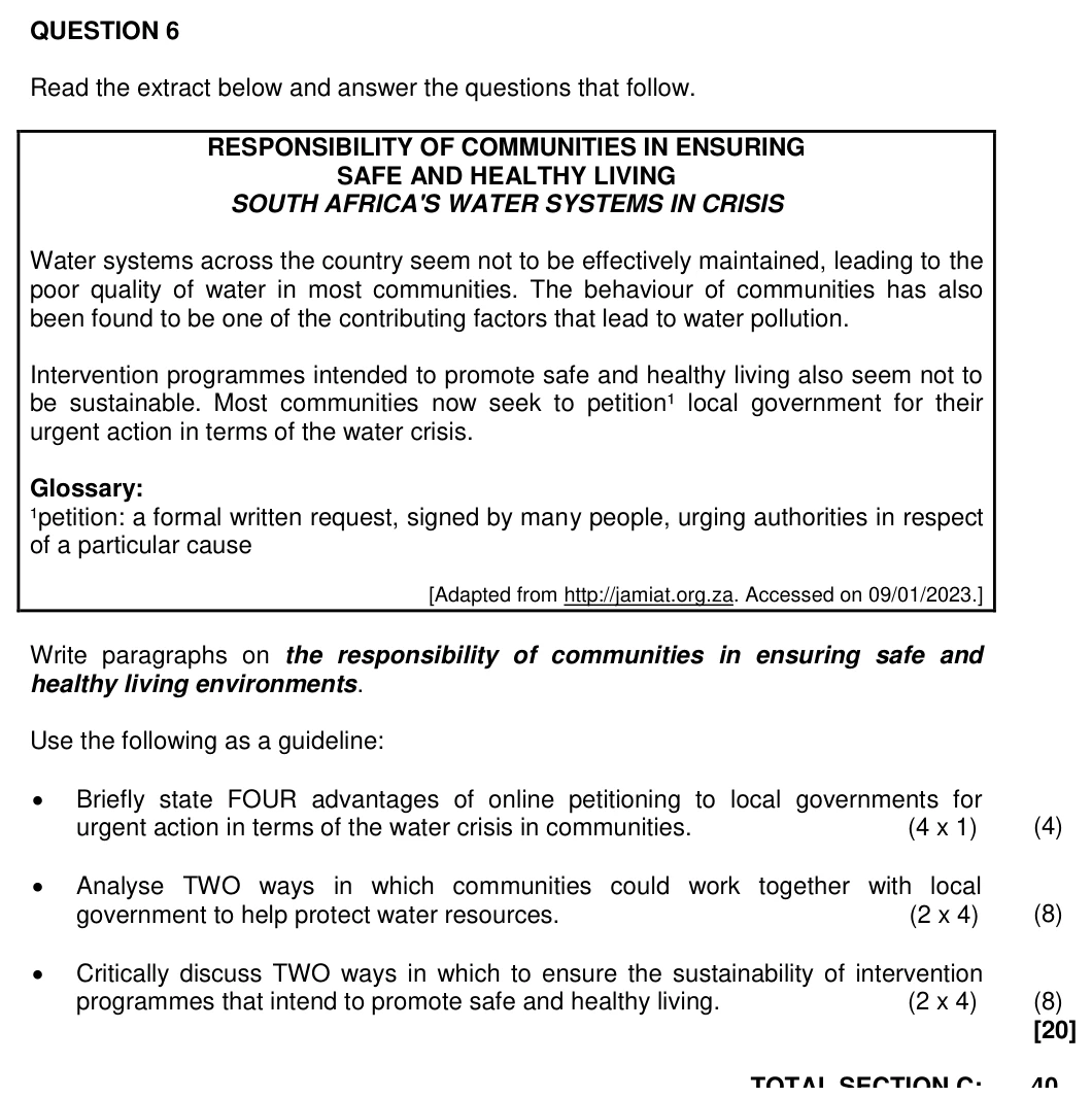 Grade 12 Life Orientation SOCIAL AND  ENVIRONMENTAL  RESPONSIBILITY practice question