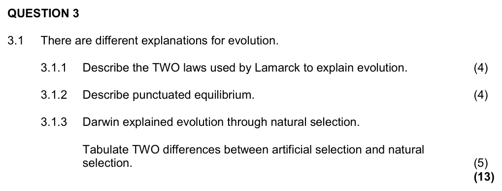 Grade 12 Life Sciences EVOLUTION practice question