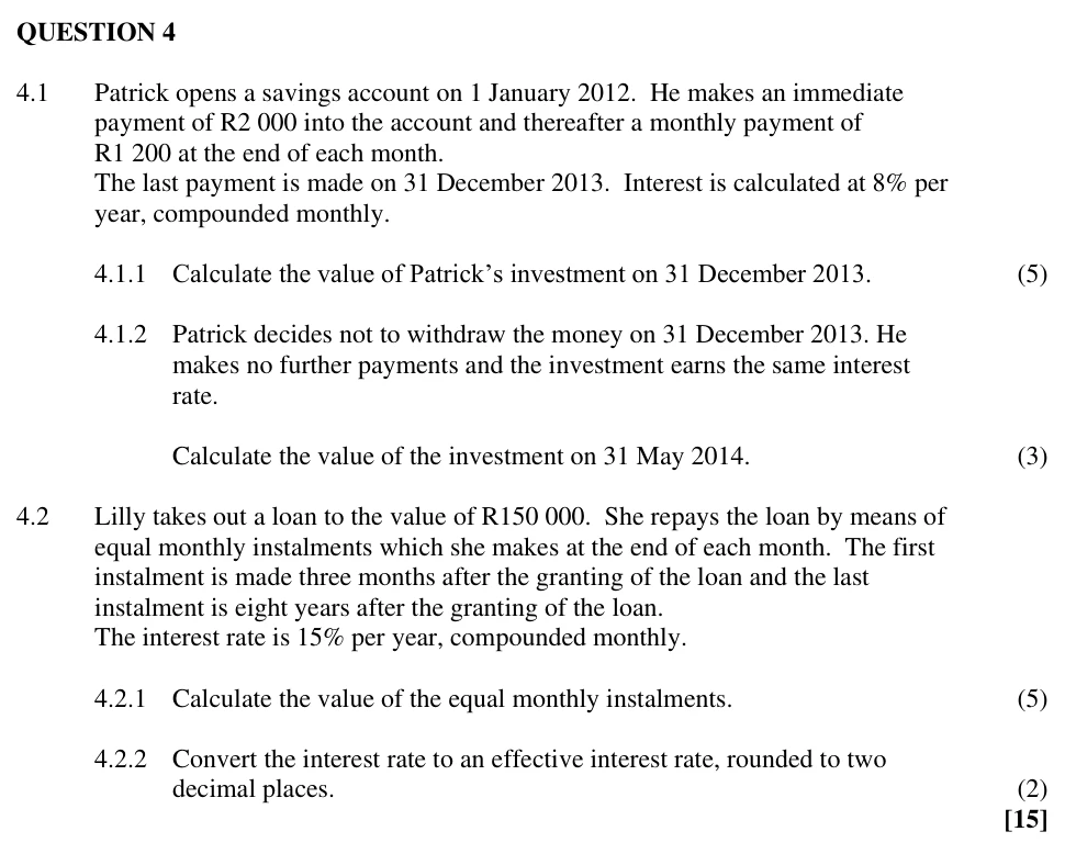 Grade 12 Mathematics Finance, growth and decay practice question