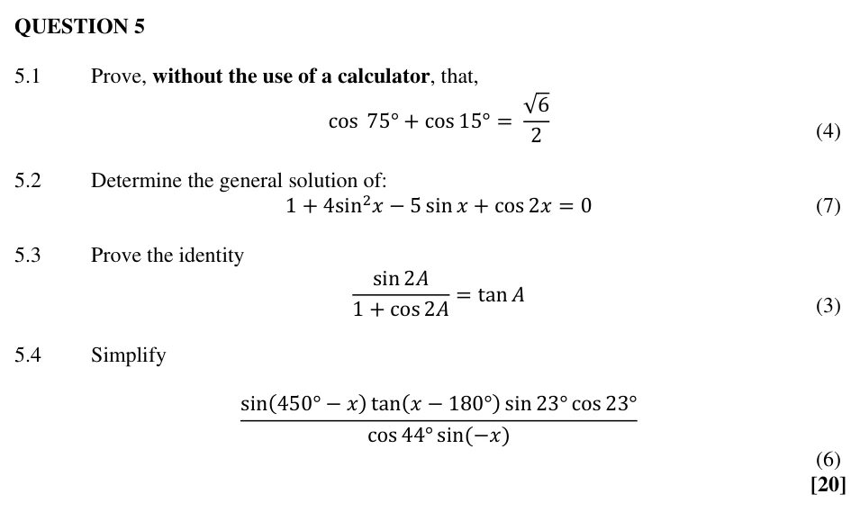 Grade 12 Mathematics Trigonometry practice question