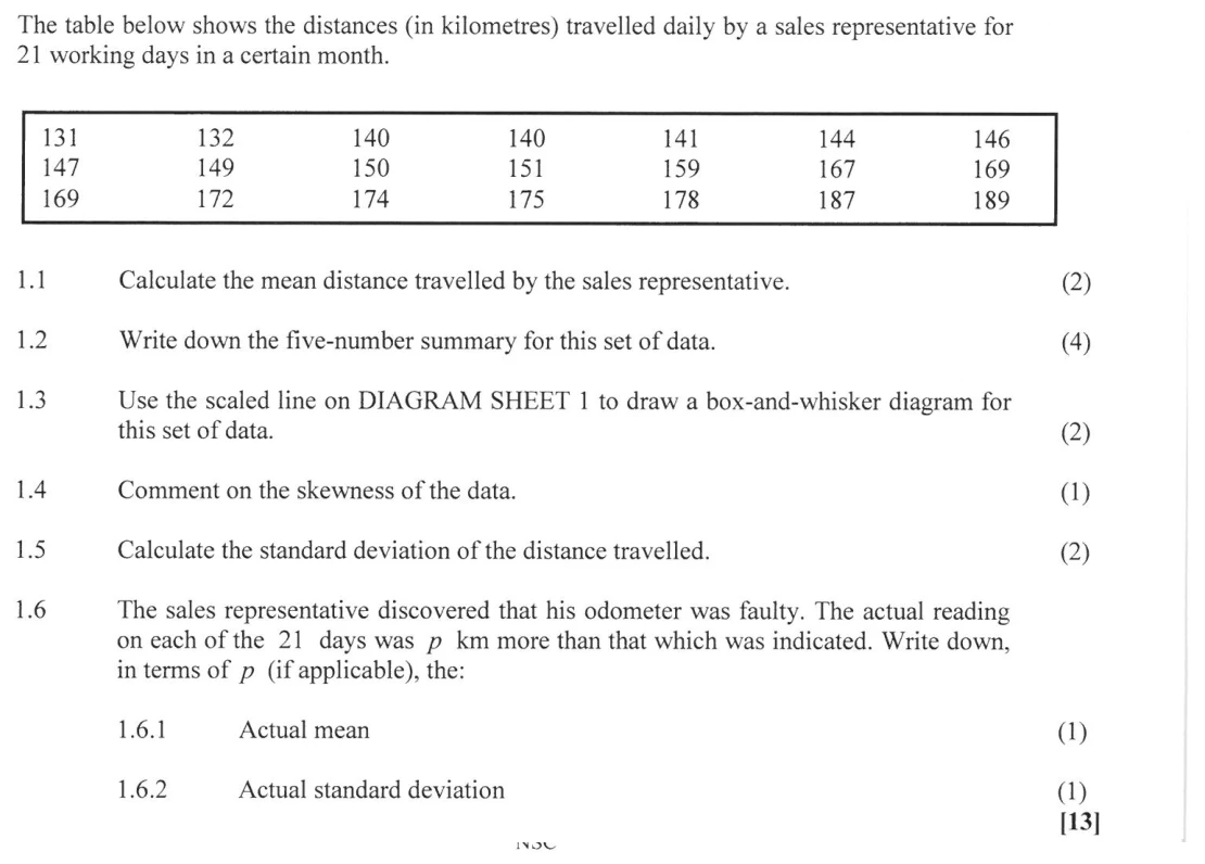 Grade 12 Mathematics Statistics practice question