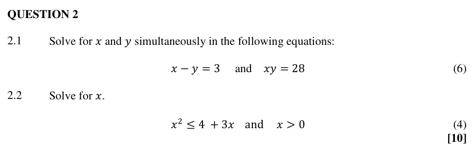 Grade 12 Mathematics Algebraic expressions, equations  and inequalities practice question