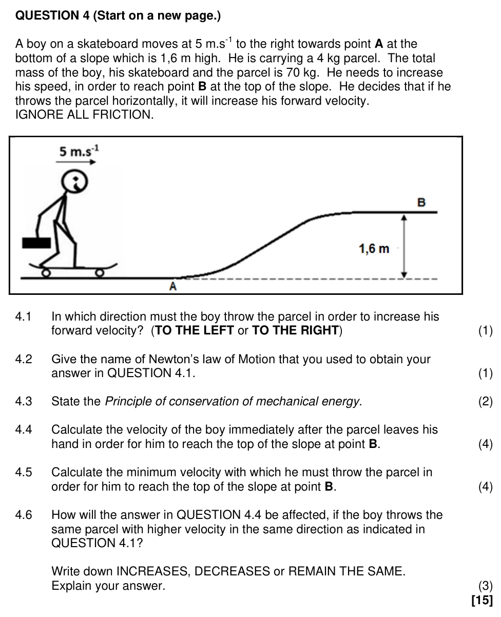 Grade 12 Physical Sciences Momentum and Impulse practice question