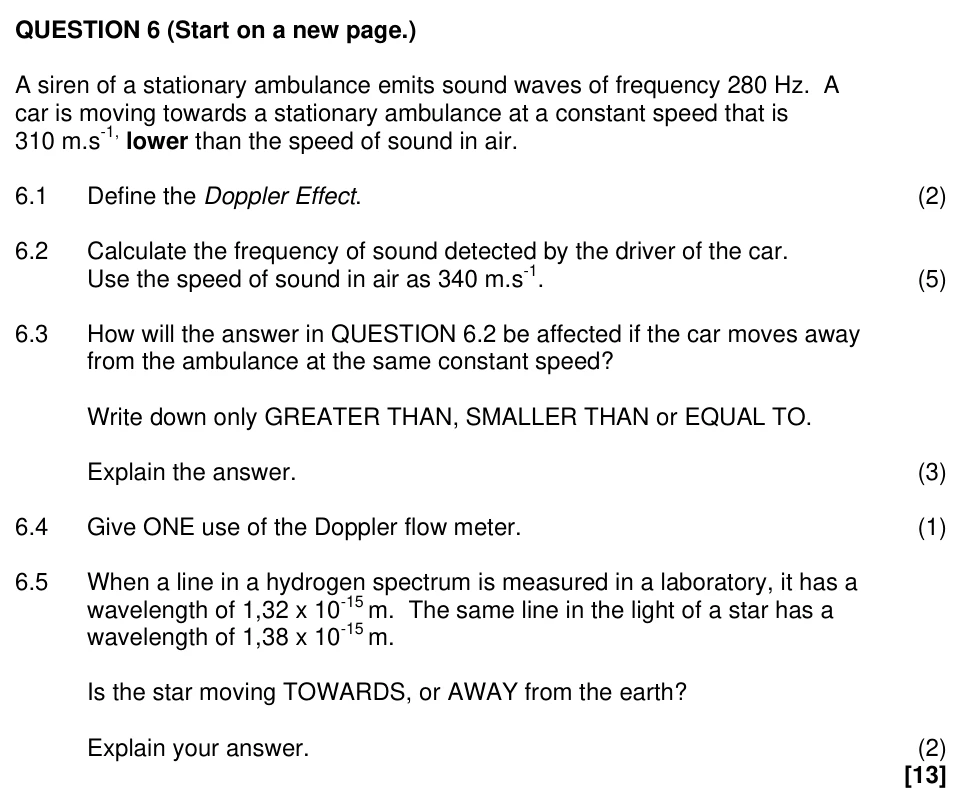 Grade 12 Physical Sciences Doppler Effect practice question