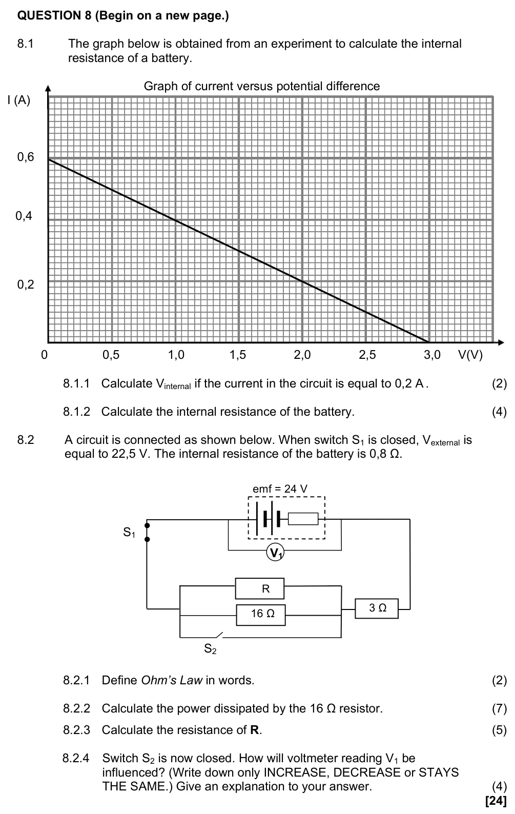 Grade 12 Physical Sciences Electric Circuits practice question