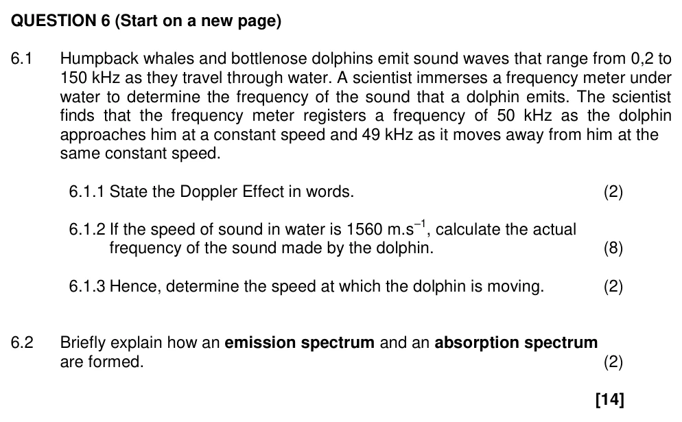 Grade 12 Physical Sciences Doppler Effect practice question