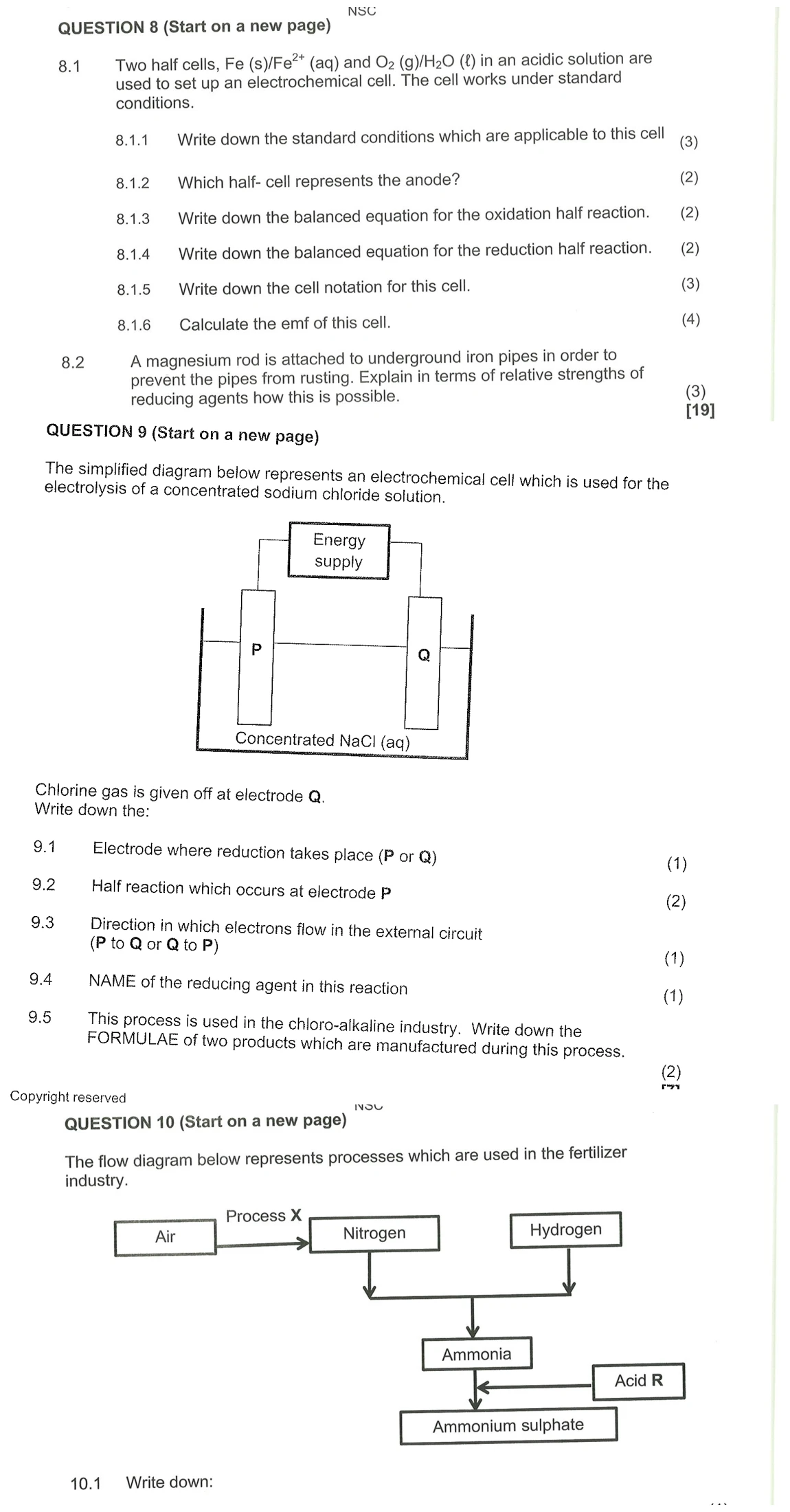 Grade 12 Physical Sciences Electrochemistry practice question
