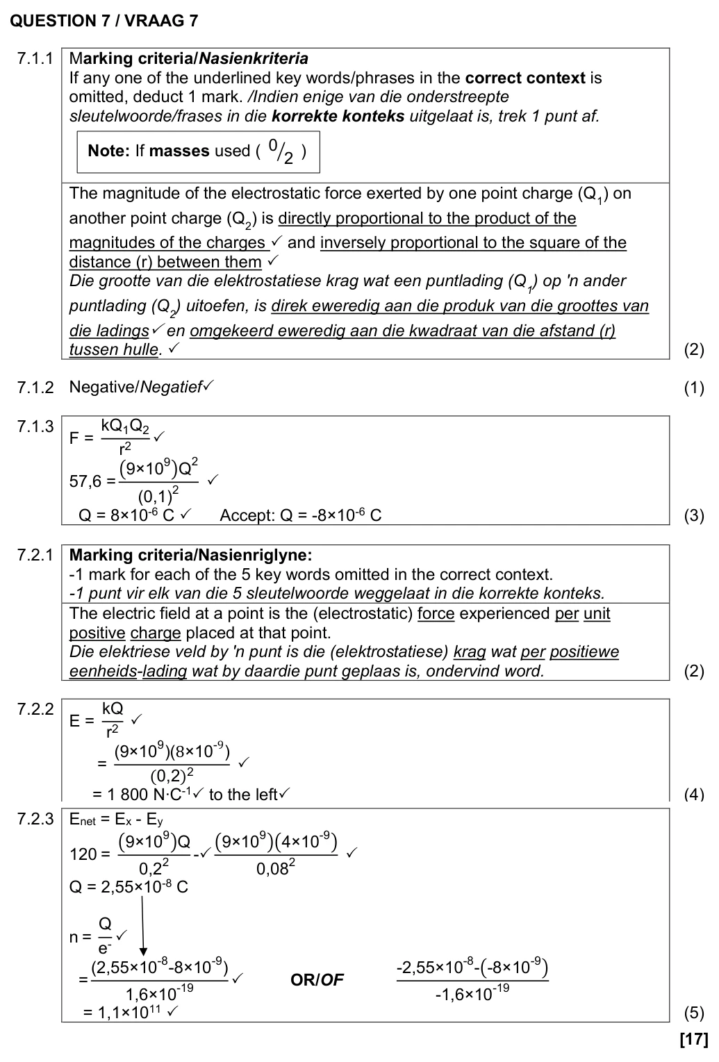 Grade 12 Physical Sciences Electrostatics practice question