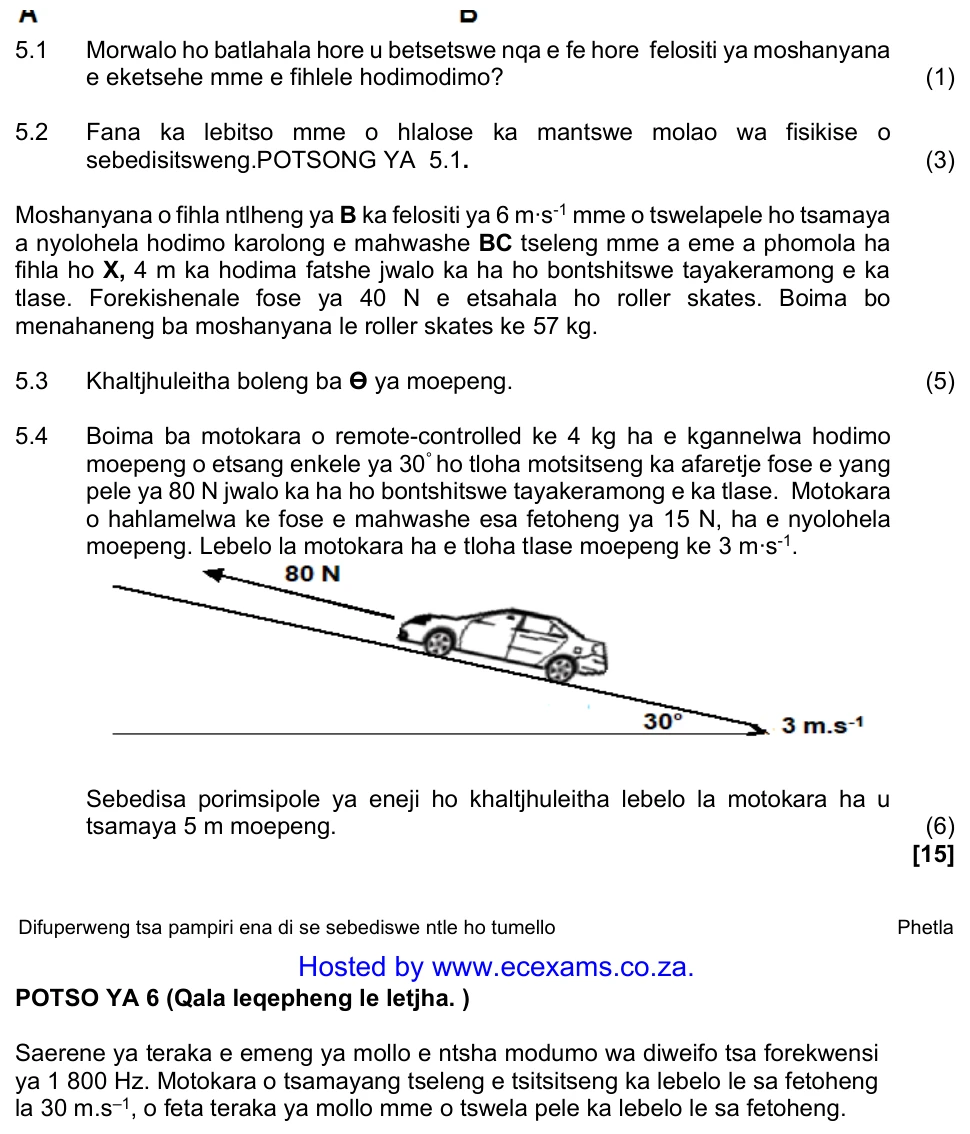 Grade 12 Physical Sciences Work, Energy and Power practice question