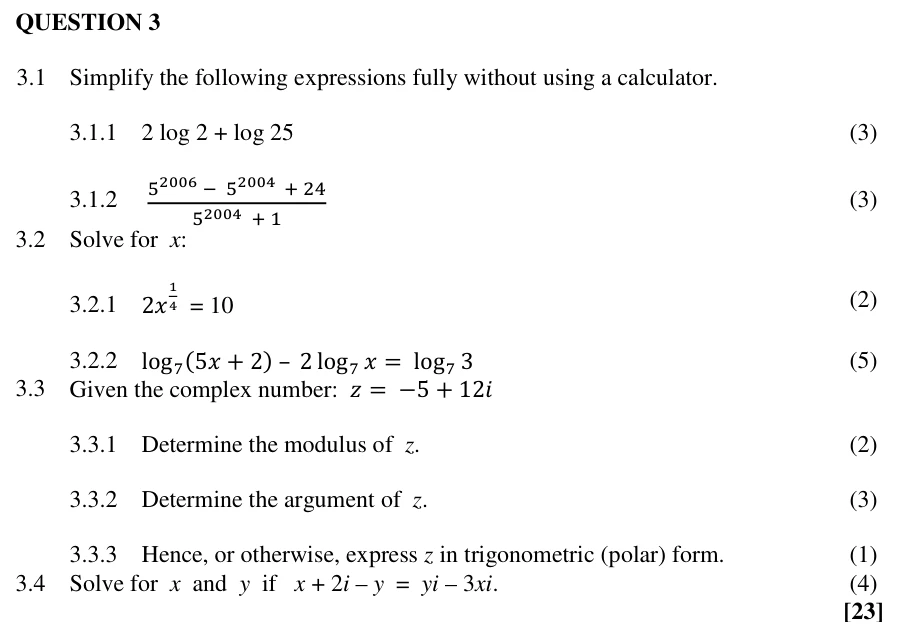Grade 12 Technical Mathematics Complex Numbers practice question